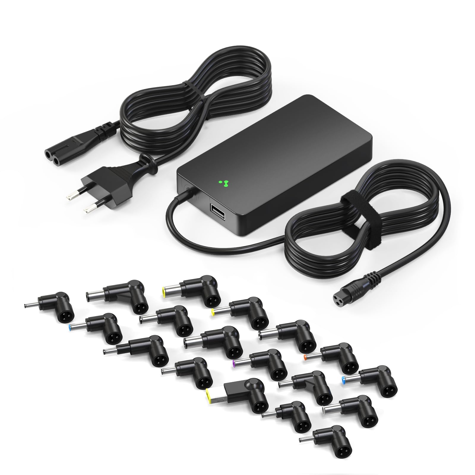 Basicvolt Universal Laptop Ladegerät 90W für HP Dell Lenovo Acer Asus Samsung Chromebook Sony Fujitsu Toshiba mit 5V 2A USB & 18 Stecker, Kein USB C