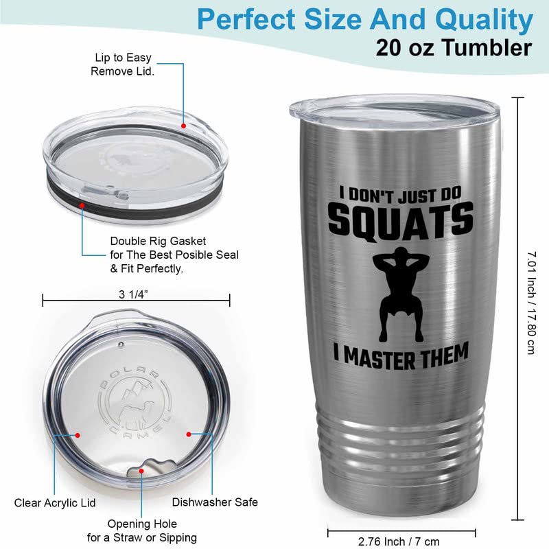 Flairy Land Gym Squat Silver Tumbler 20oz - just do squats - Squat Bar Weights Funny Workout Pullup Rack Squat Tack Fitness