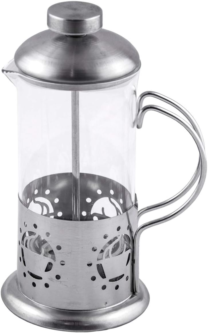 French Press Single Serving Coffee Maker, Small Affordable Coffee Brewer with Highest Filtration, 1 Cup Capacity (12 fl oz) (Silver)