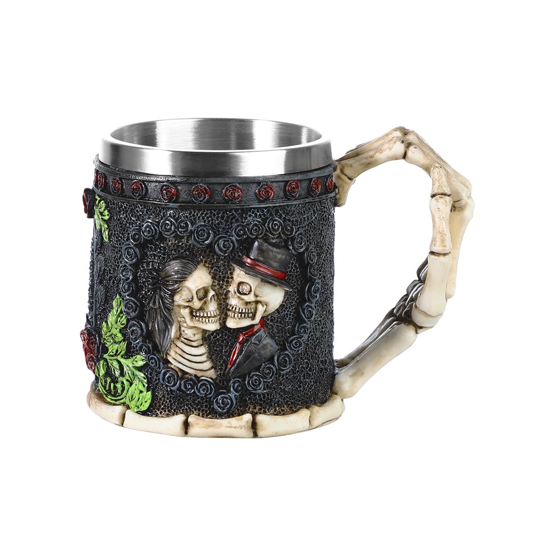 Stainless Steel Skull Wine Goblet Resin Skeletal Beer Cup Gothic Viking Warrior Skull Mug Medieval Drinkware Wineglasses Sacrifice Wine Chalice Cup Whiskey Cocktail Drinking Mug Halloween Bar Decor