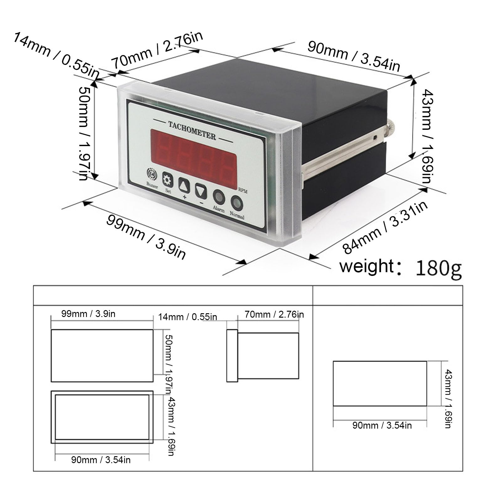 Fafeicy Digitaler LED-Drehzahlmesser, Drehzahlmesser, Parametereinstellungen für Drehmaschinen-Fördermotor, NPN-Sensor, 110–230 V AC