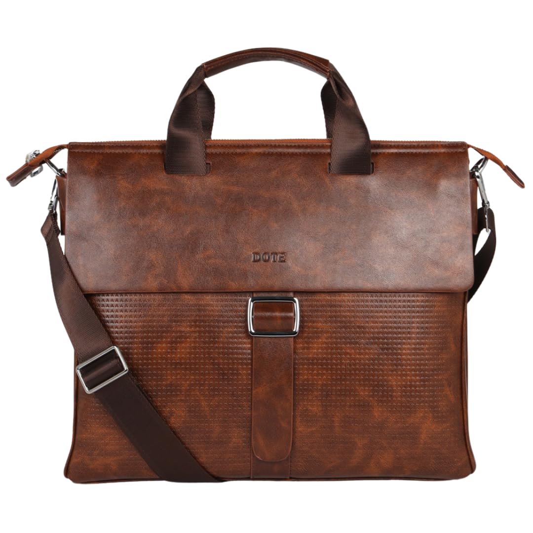 Dote Premium Office Laptop Bag | Fits 14 Inch Laptop | Fits Macbook Pro 14” | Water Resistant | Unique Magnetic Flap | Pu Leather | Scratch Resistant | Two Outer Sleeves | Removable Strap | Brown | (B0CZLQ53VT) Amazon Price History, Amazon Price Tracker