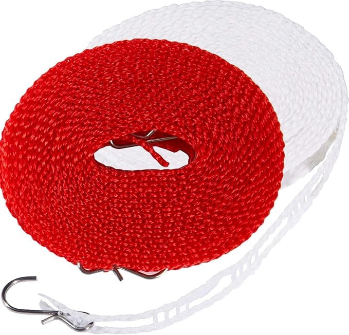 PulGos Pack of 2, 5 Meter Windproof Anti-Slip Clothes Drying Rope with Hooks | Strong Nylon Washing Line for Home, Travel & Outdoor Use | Multicolor Elastic Laundry Rope