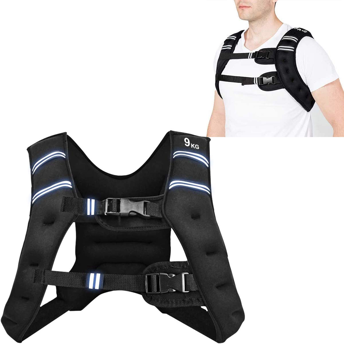 RELAX4LIFE 5/9 kg Gewichtsweste, Ergonomische Fitnessweste, mit reflektierenden Streifen & verstellbaren Trägern, Trainingsweste für Nachtlauf, Fitness, Gewichtsverlust & Muskeltraining