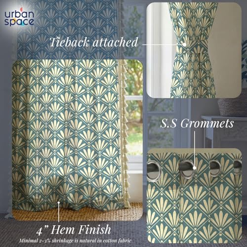 Image of Urban Space Boho Decorative Curtain for Window, 100% Cotton Curtain 5 Feet Long, 1 piece Curtain with Tassels, 60-65% Room Darkening with Tieback and Eyelets (Amaya Dusty Blue, 5 Feet)