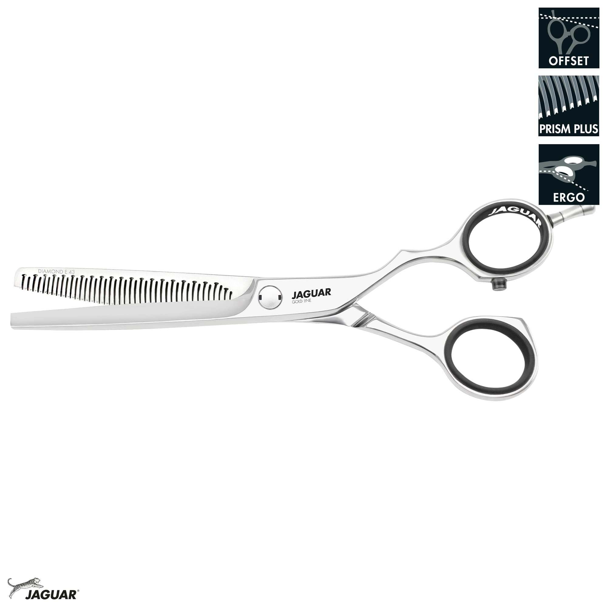 JAGUAR tijeras para modelar DIAMOND E 43 6.0" | tijeras para texturizar con 43 dientes curvados con corte prismático en diseño offset | pulidas | Made in Germany