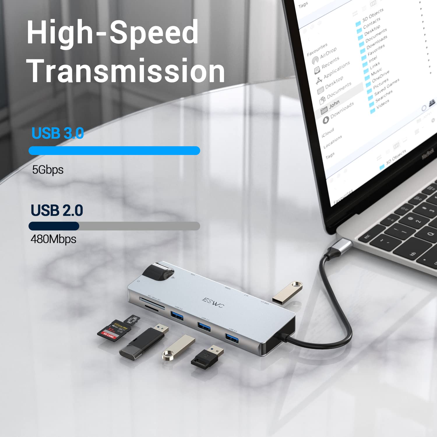 USB C Hub, 11 en 1 Adaptador Multipuerto Hub Tipo C con HDMI 4K, 3*USB 3.0, 2*USB 2.0, USB C 100W PD Carga, Ethernet de 1000 W, Lector de Tarjetas SD/TF y VGA, Compatible con Macbook Pro/Air