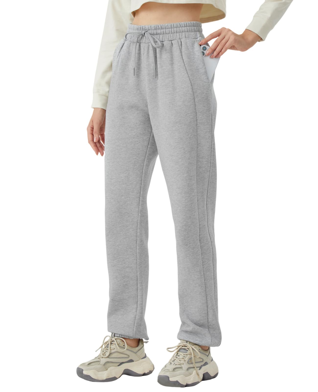 TTZ Women’s Tall Fleece Lined Sweatpants 32"/34" Inseam Extra Long Joggers for Tall Women — Light Grey by Amazon
