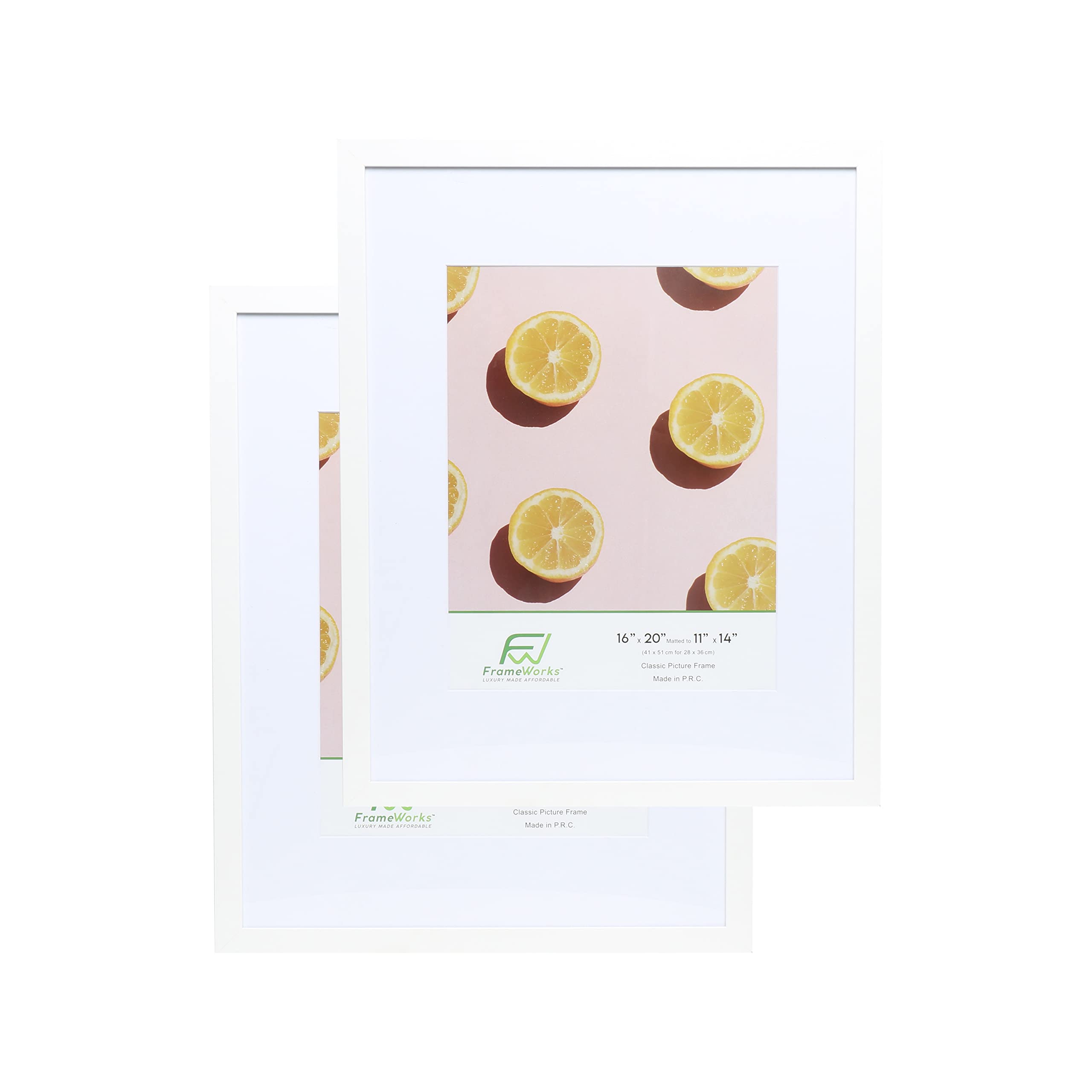 FrameWorks 16x20 mat to 11x14 Classic Wooden Picture Frames Tempered Glass/White / 2-Pack