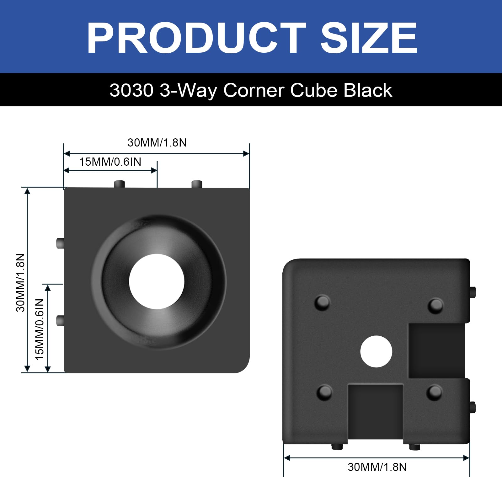 iMetrx 8 pcs 3030 3-Way Corner Cube 3030 Extrusion Hardware T-Slot V-Slot Accessories with Screws and Nuts for 30x30 Aluminum Extrusion Connector 3D Printer Accessories Black - Image 4
