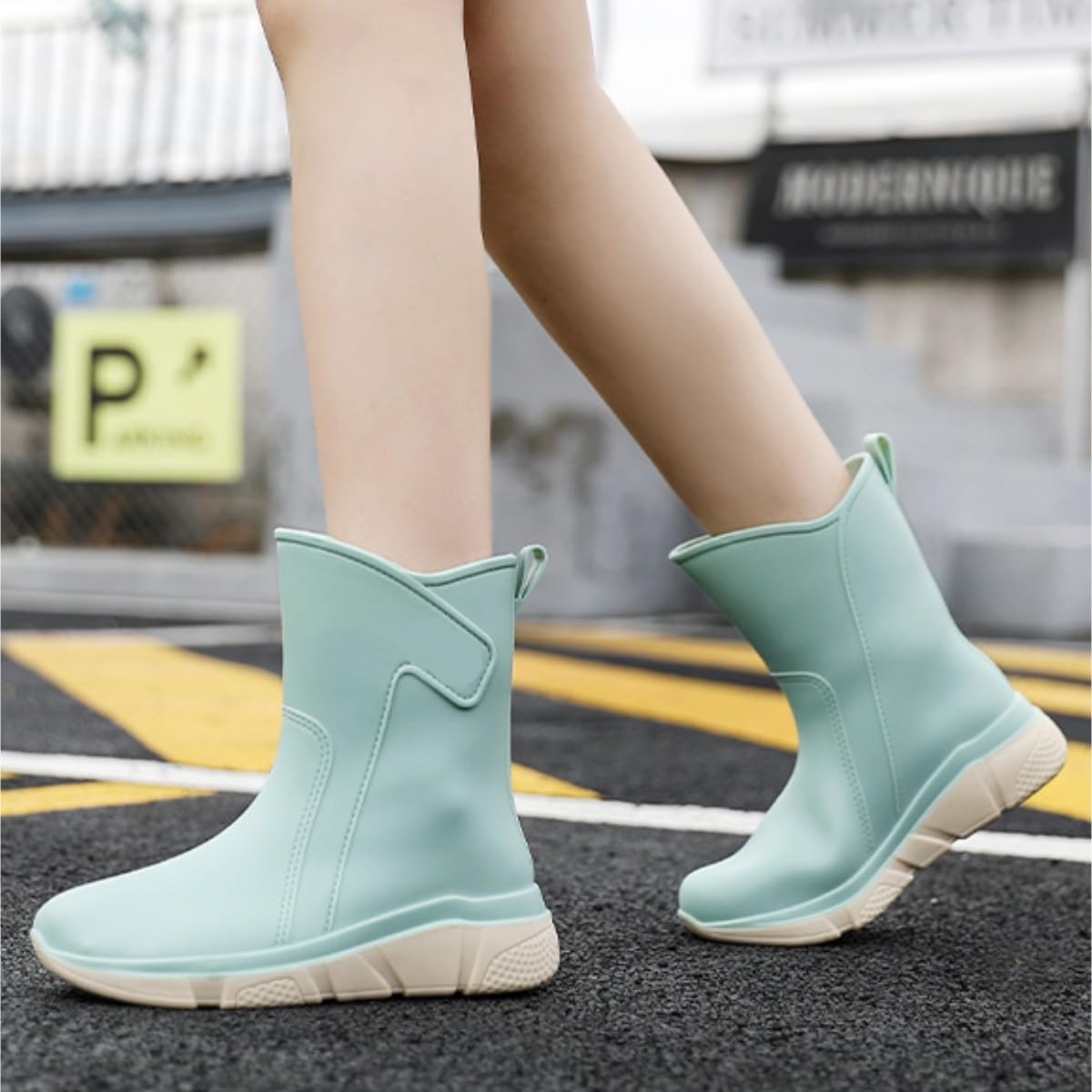 Botas Lluvia Agua Botas De Lluvia Tubo Medio For Exteriores For Mujer, Zapatos Goma For Trabajo En La Cocina, Agua Antideslizantes De Mujer(Pink,39)