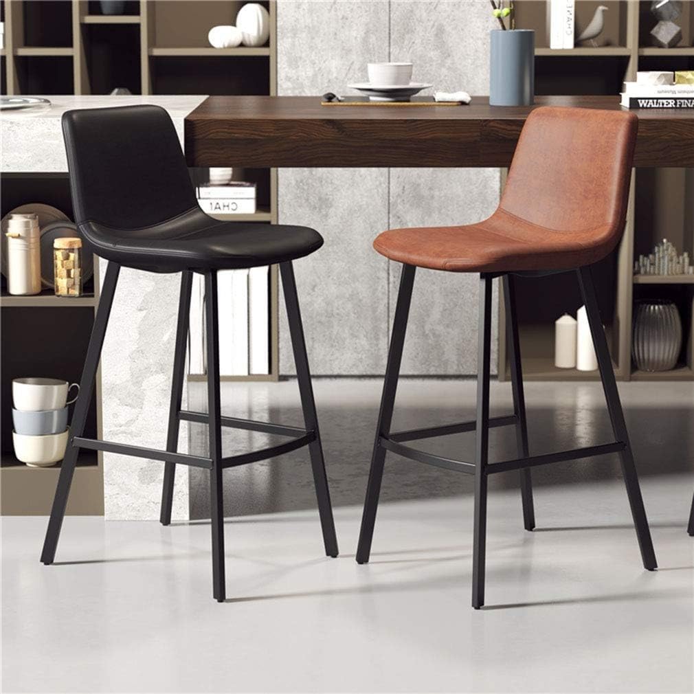 Taburetes de Bar Modernos con Respaldo - Asiento de Cuero sintético/Patas de Hierro Negro, reposapiés para Barra de Bar/Cocina