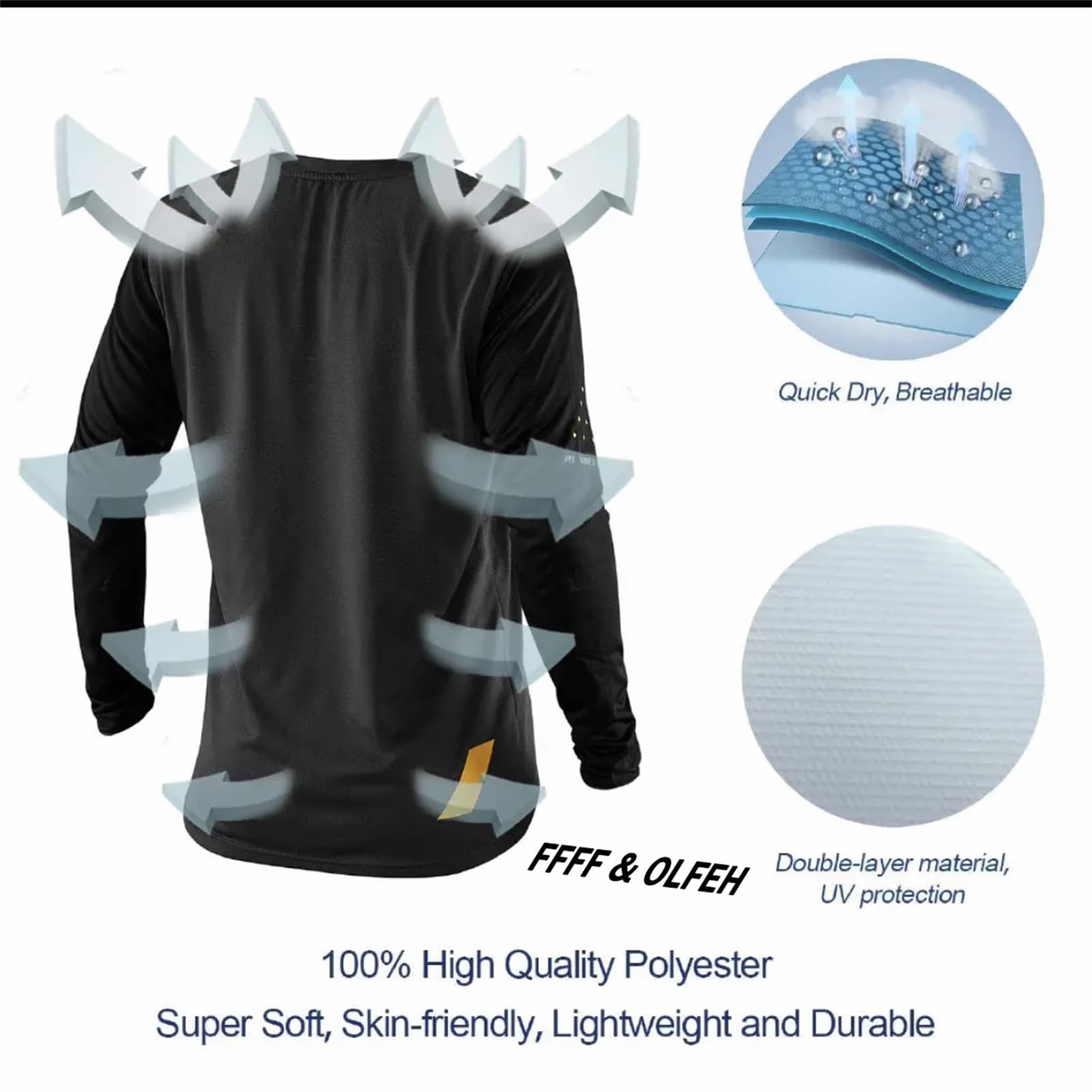FFFF & OLFEH Maillot VTT, Maillot de Descente, Chemise à Manches Longues pour Hommes,Manche Courte Séchage Respirant Cyclisme Tee Shirt, Vêtements de Motocross d'été