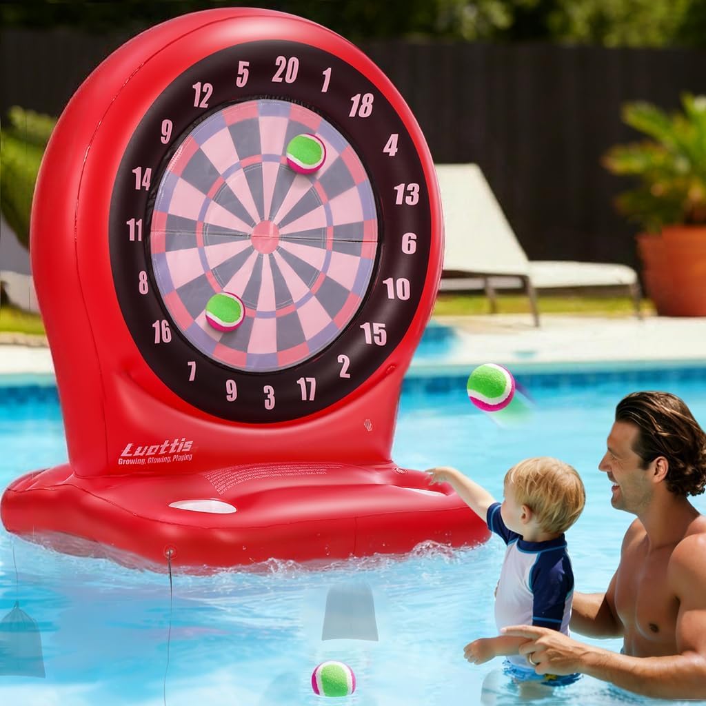 Juguete inflable para lanzar dardos en la piscina, juego de piscina gigante para niños de 8 a 12 años | Juguete acuático flotante para dardos con 4 bolas, divertida fiesta en la piscina de verano, juego interior/exterior para adolescentes y adultos
