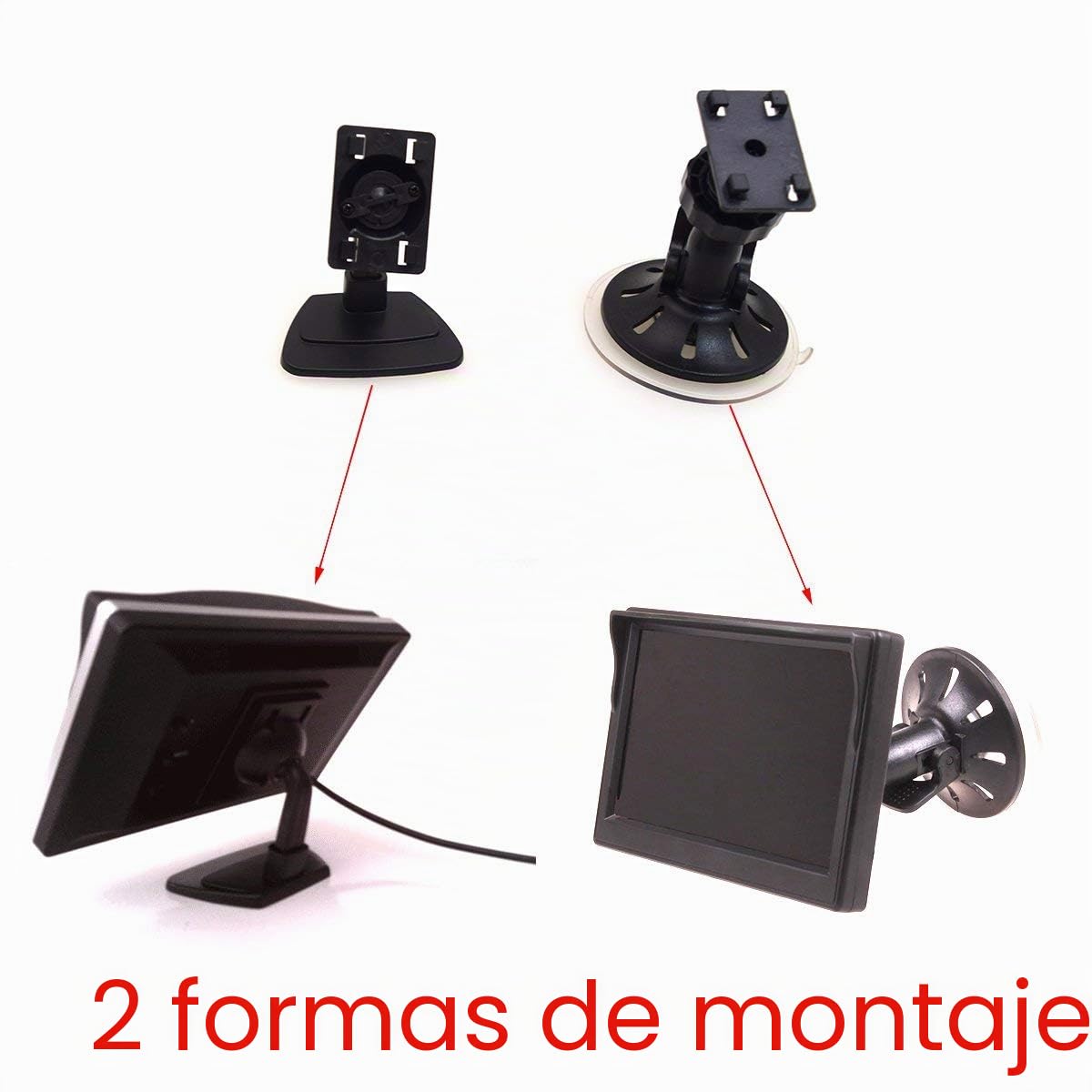 5 Coche Camión Monitor, 12-24 Ancho, In-Coche TFT LCD Pantalla, Succión Copa & Dash Estar Dual Soporte Montaje, 2 RCA Canal para Reserva Cámara / Trasero Vista / DVD / Media Player