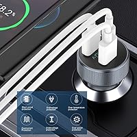 Vista 8 de Cargador de coche USB C de 72 W, 3 puertos 12 V cargador USB Dual QC3.0 y 36W PD adaptador de cargador de coche rápido de metal con voltímetro LED