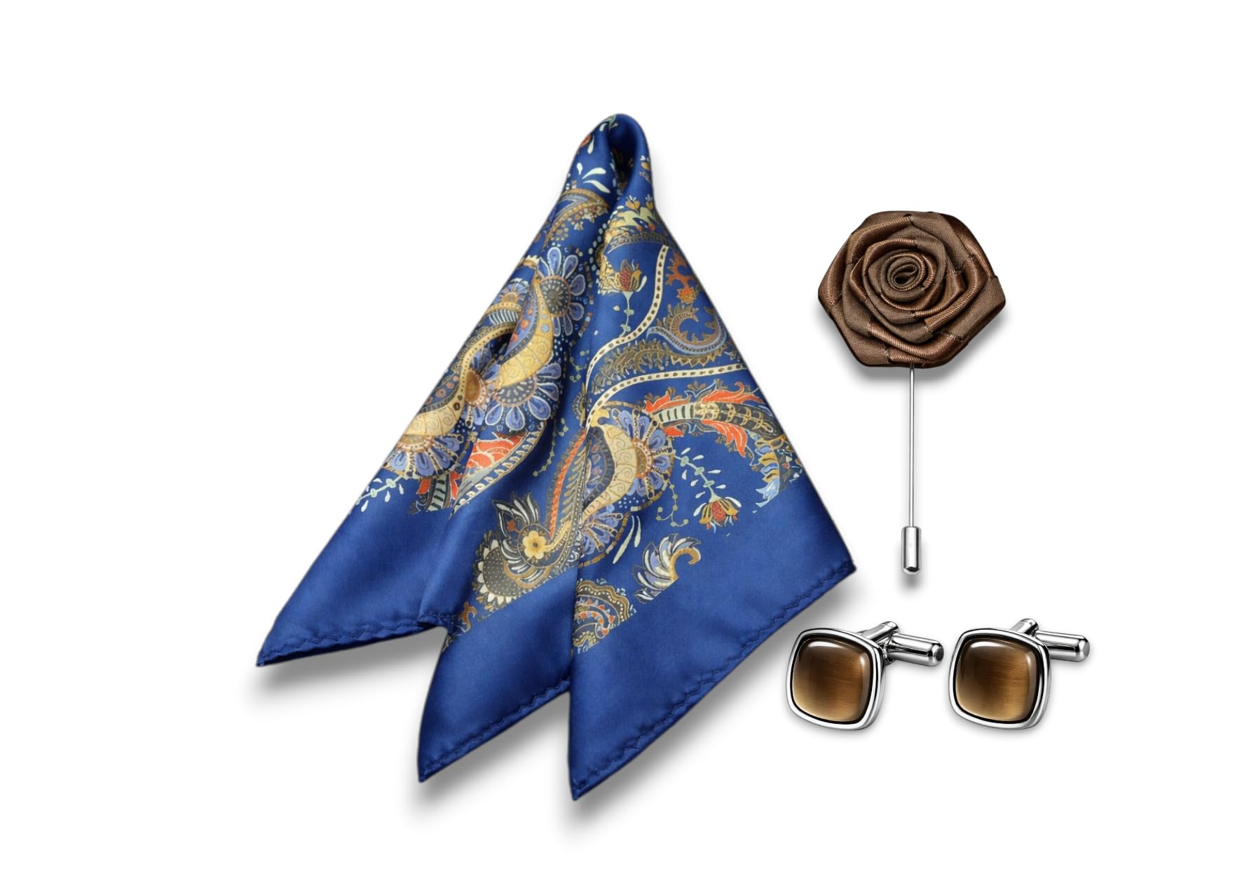 aachino Formal Pocket Square Combo for Men with Cufflinks & Lapel Pin | Polyester Accessory Gift Set for Wedding, Party & Office Look-picture-32