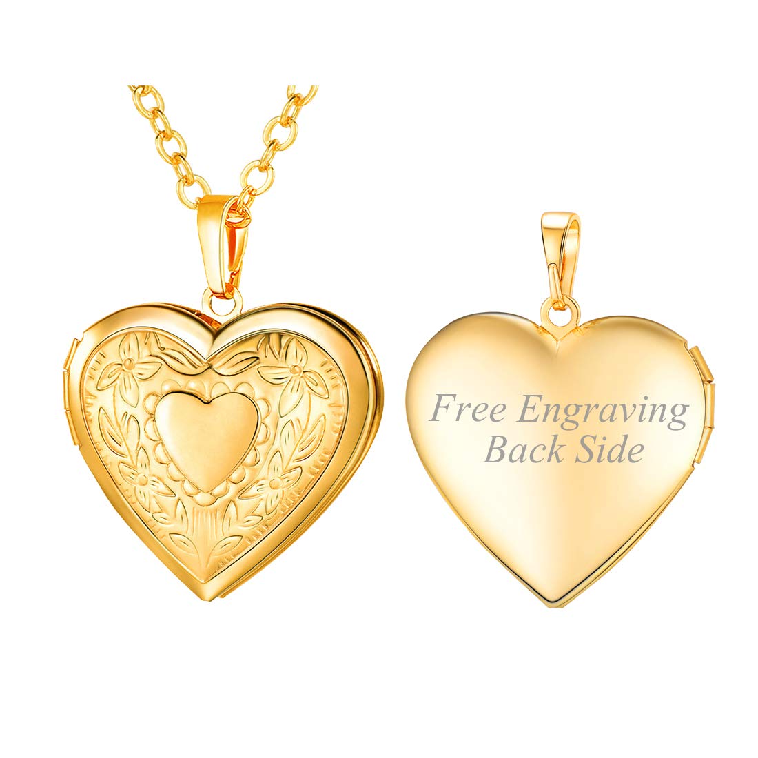 U7 Women Locket Necklace Platinum 14K Gold Photo Lockets that Hold Picture,Chain 20 Inch Personalized Gift Custom Love Heart Image Necklaces