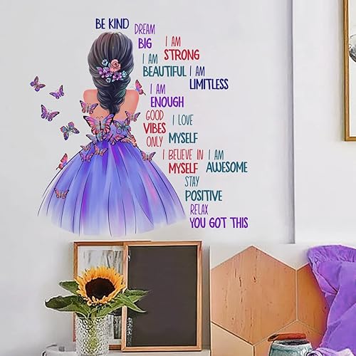 Miniatura 1 de iMagitek Calcomanías de pared de mariposa para niña, mariposas coloridas con citas motivacionales, calcomanías de pared para niñas, bebés,