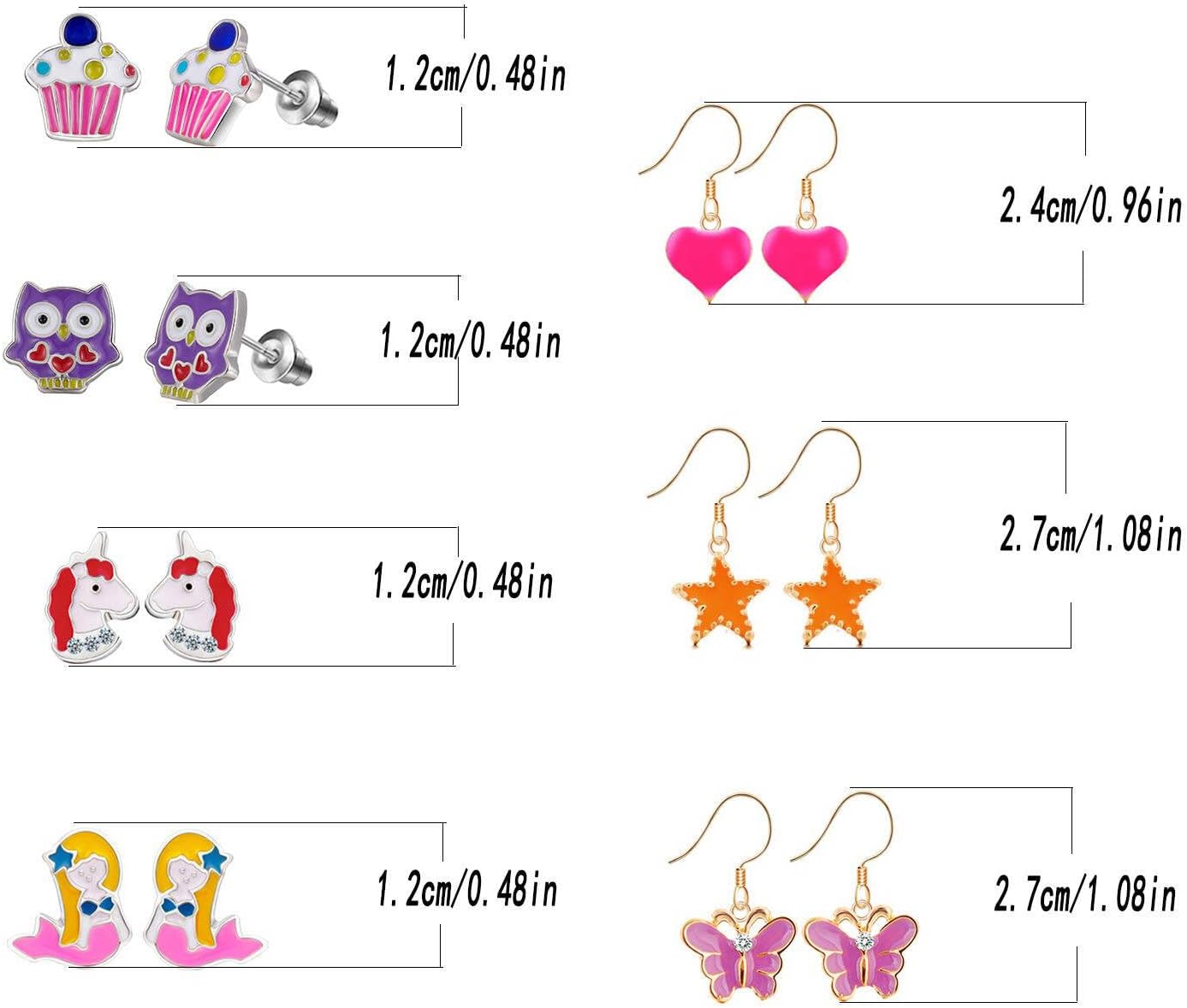 33 Pairs Stainless Steel Cartoon Earrings for Girls - Hypoallergenic Colorful Stud Earing Set, Mix & Match Cute Earring for Teens, Kids, Doll Dressup Accessories - Image 7