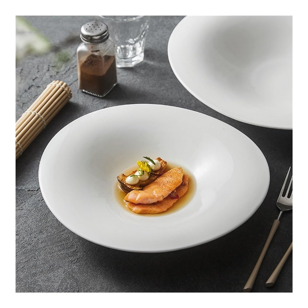 Talerze Obiadowe Gruby biały ceramiczny talerz do serwowania - sałatka z sushi, makaron, zupa(25.8cm)