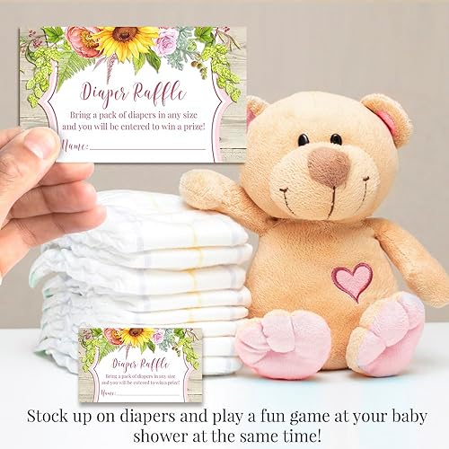 Miniatura 3 de Amanda Creation Boletos para sorteo de pañales florales de girasol, dalia y peonía para baby showers, 20 insertos de doble cara de 2 x 3 pulgadas,