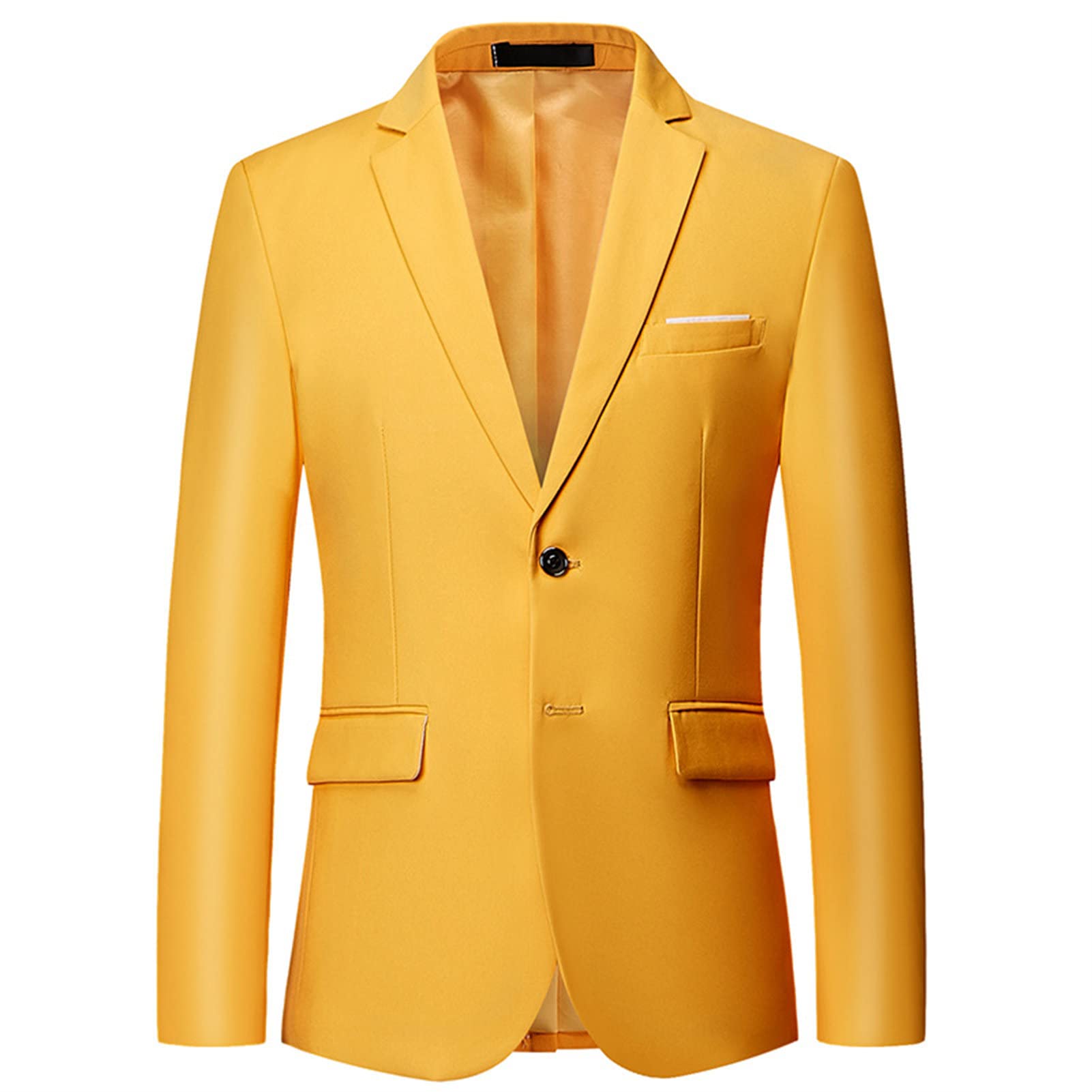 Mens Solid Slim Fit Blazer Jacket Two Button Notched Lapel Business Suit Classic Business Daily Party Sport Coat (Yellow,3X-Large)