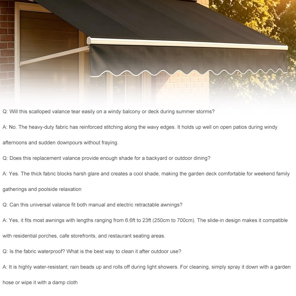 Genérico Cenefa Impermeable de Repuesto para Toldo, Cenefa Ondulada para Parasol de Patio Balcón, Cenefa Resistente para Toldo Exterior 280 310 380 450 600 cm(Negro,B400cmxH20cm)