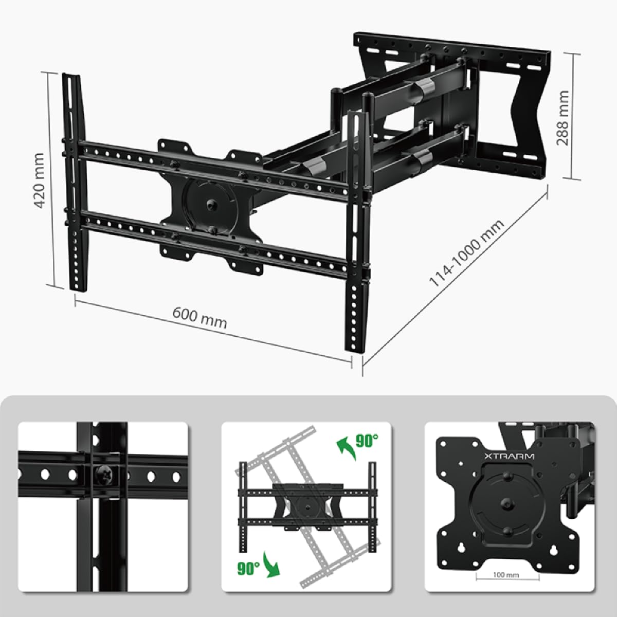 XTRARM TiTon Double 100 cm TV supporto da parete, fino 100 pollici 80kg 600x400mm