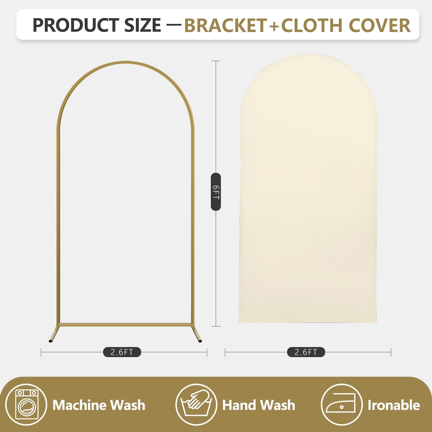 Arch Backdrop Stand and Cover Set, Metal Balloon Arch Backdrop 6ft, Gold Arched Stand Frame for Wedding, Parties,Birthday, Backdrop Decorations (Beige,6ft) 6ft Beige