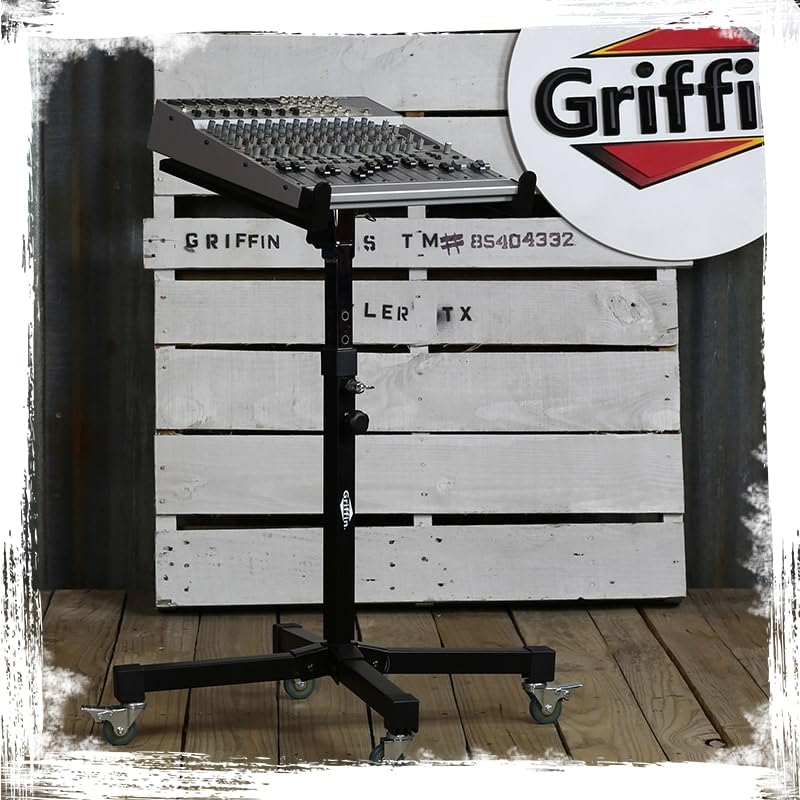 Griffin Studio Mixer Stand DJ Cart Rolling Standing Rack On Casters with Adjustable Height | Portable Turntable Holder | Mobile Mount For Digital Drum Machine, Mixing Audio Gear & Music Equipment - Image 9