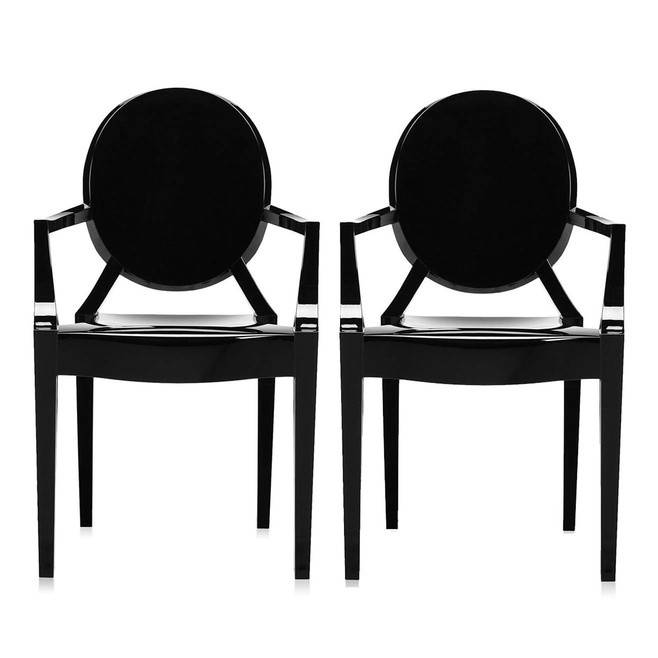 BTExpert Clear Modern Transparent Accent Dining Arms Chair-Black Pair, Set of 2, Two Side Ghost Armchair