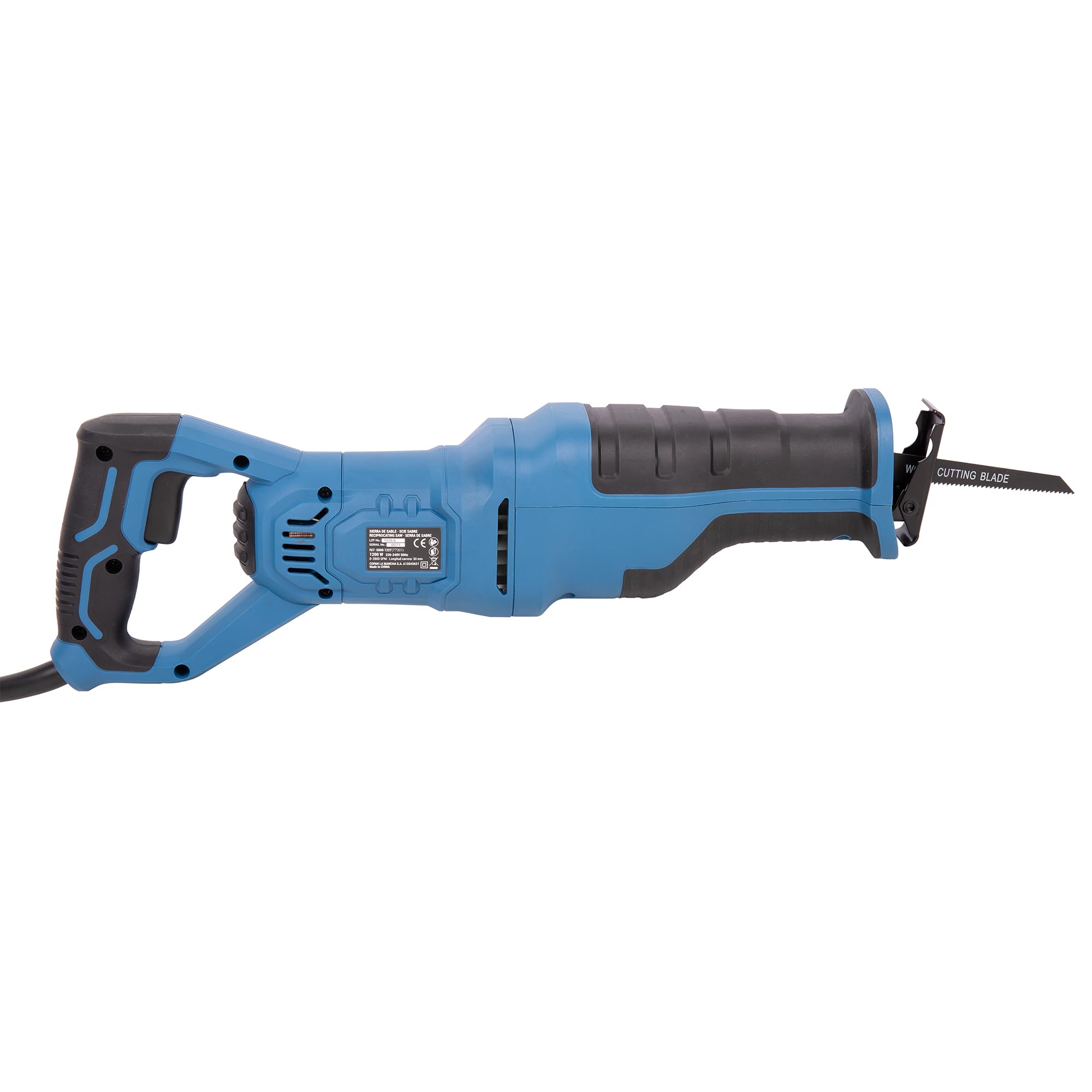 Cofan Sierra de sable con cable 1200 W, velocidad 2800 rpm, 30 mm, corte recto + 3 acciones pendulares, cambio de hoja sin herramientas, velocidad variable, 1 hoja de sierra incluida