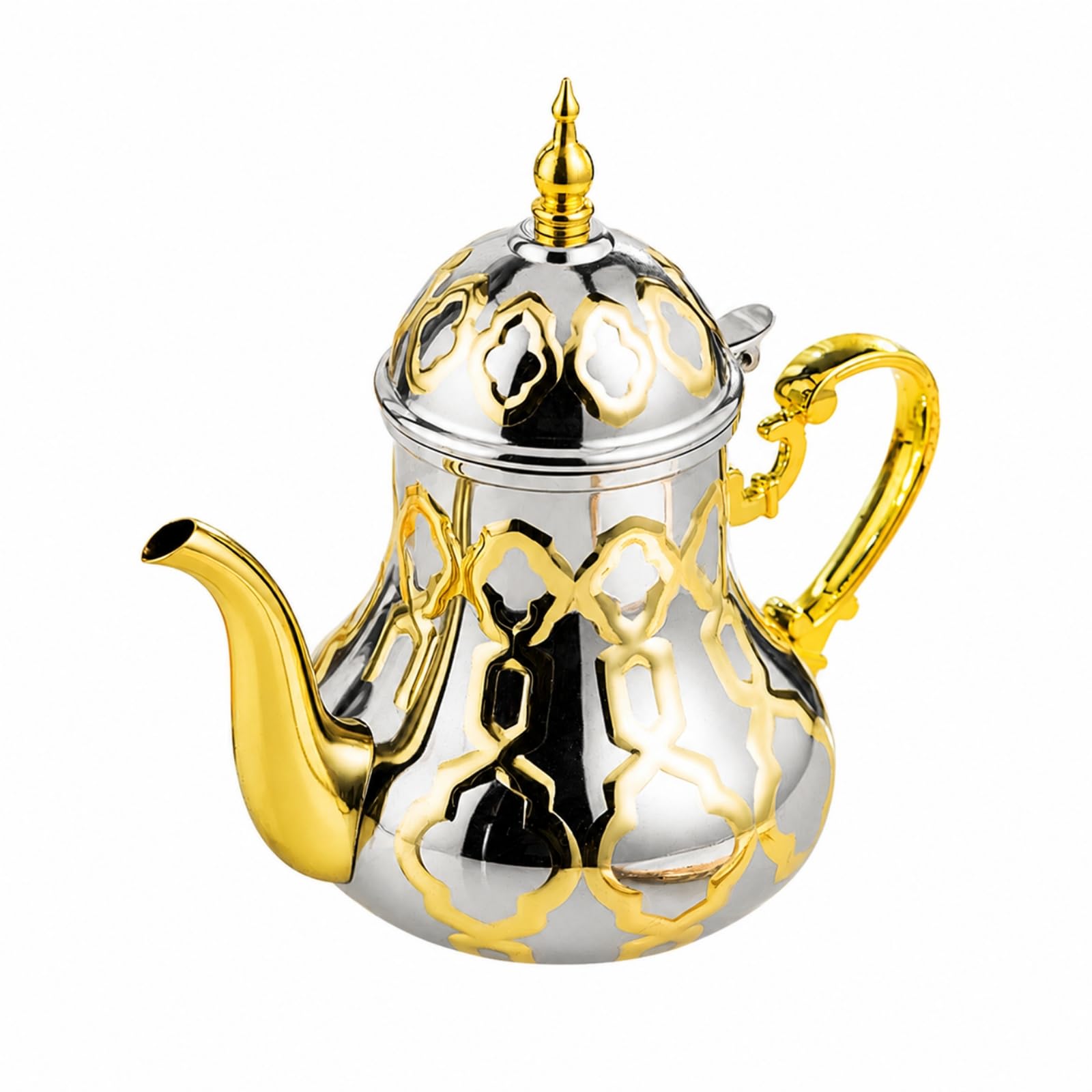 Théière En Acier Inoxydable Style Moyen-al 1,4 Litre Traditionnel Théière En Acier Inoxydable Polie Pot à Thé Bec Verseur Incurvé, Argent