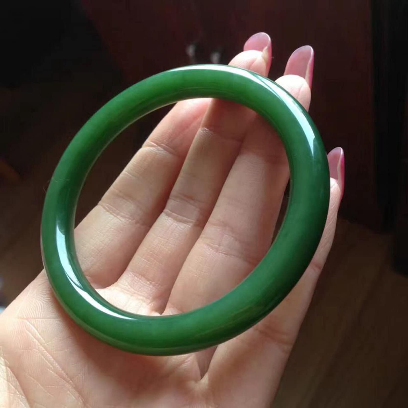 Pulsera de Esmeralda de Jaspe Redondo Natural con Barra Redonda Fina, Pulsera de Jade para Mujer, Regalo de cumpleaños, Regalos de Boda, 56-61mm