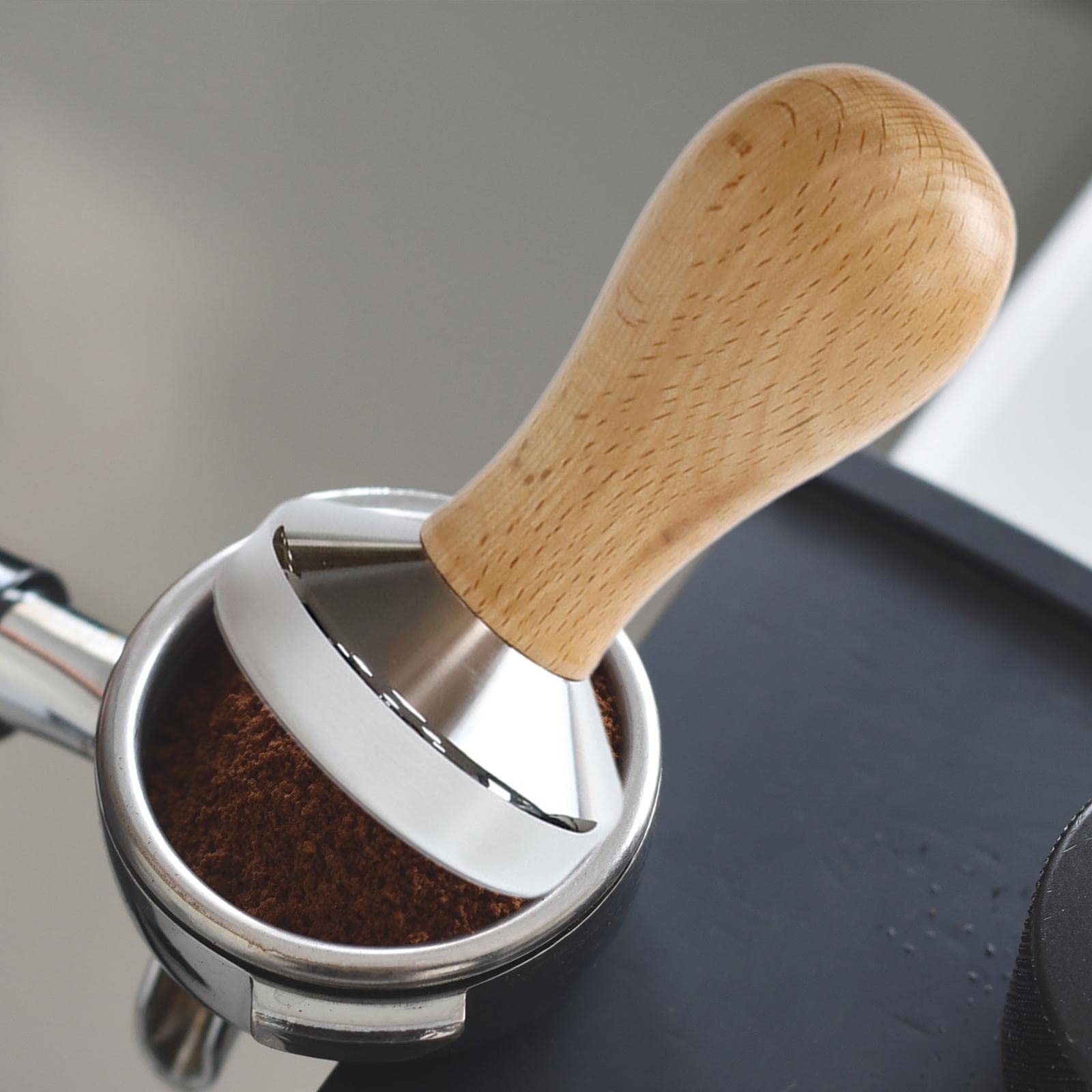Pressacaffè in Acciaio Inox con Manico in Legno per Una Pressatura Uniforme Del Caffè Macinato per Macchina Espresso con Base Solida E Antiscivolo Ute, 5 pezzi