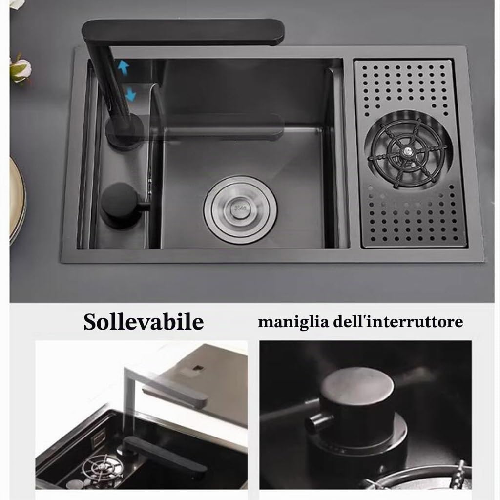 Lavelli da cucina Invisibile In Acciaio Inox Con Lavabicchieri Lavello A Scomparsa Bar Ristorante Caffetteria Piccolo Camper Con Coperchio, Alzata Rubinetto Risparmiare Spazio