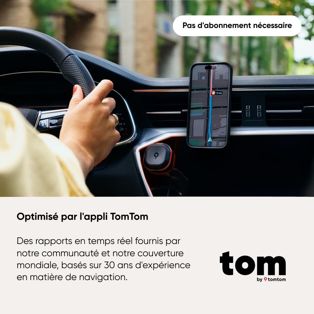 TomTom Assistant d'Aide à la Conduite - Alertes des Zones de Contrôle y Compris avec Radar - embouteillage | sans abonnement | CarPlay & Android Auto | Fabriqué en Europe |Tom by TT