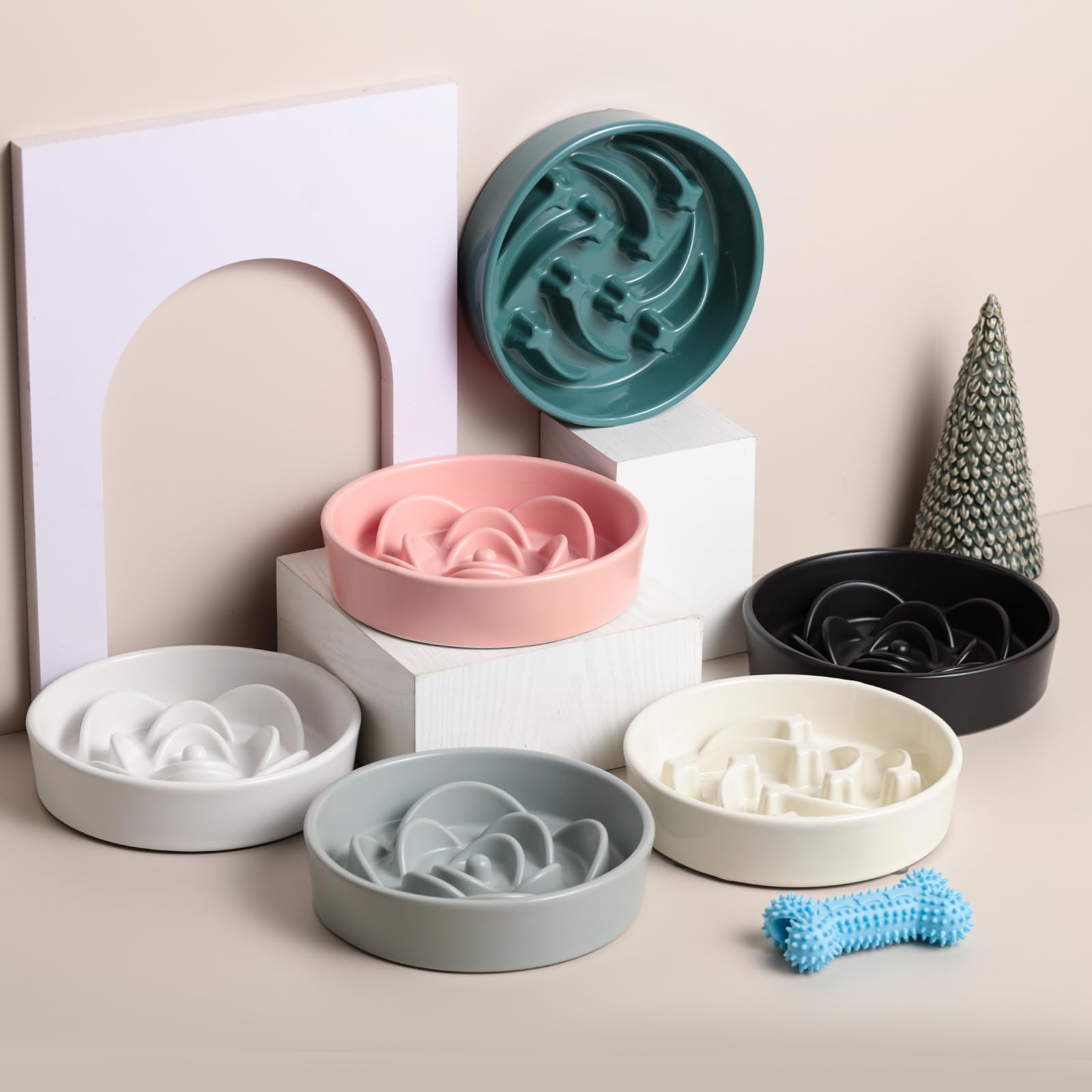 Fressnapf für Hunde, Keramik, für mittelgroße und große Rassen, langsames Füttern, schweres Gewicht, Welpennapf für schnelle Esser, Puzzle-Fressnapf, Meteor, 21 cm, tiefgrün