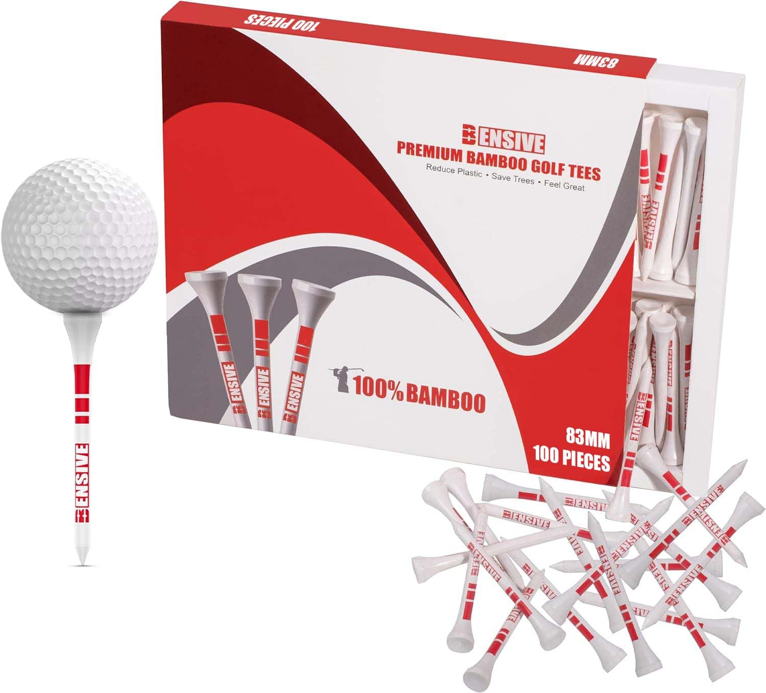 BENSIVE Golf Tees Bamboo 83mm, Pack of 100