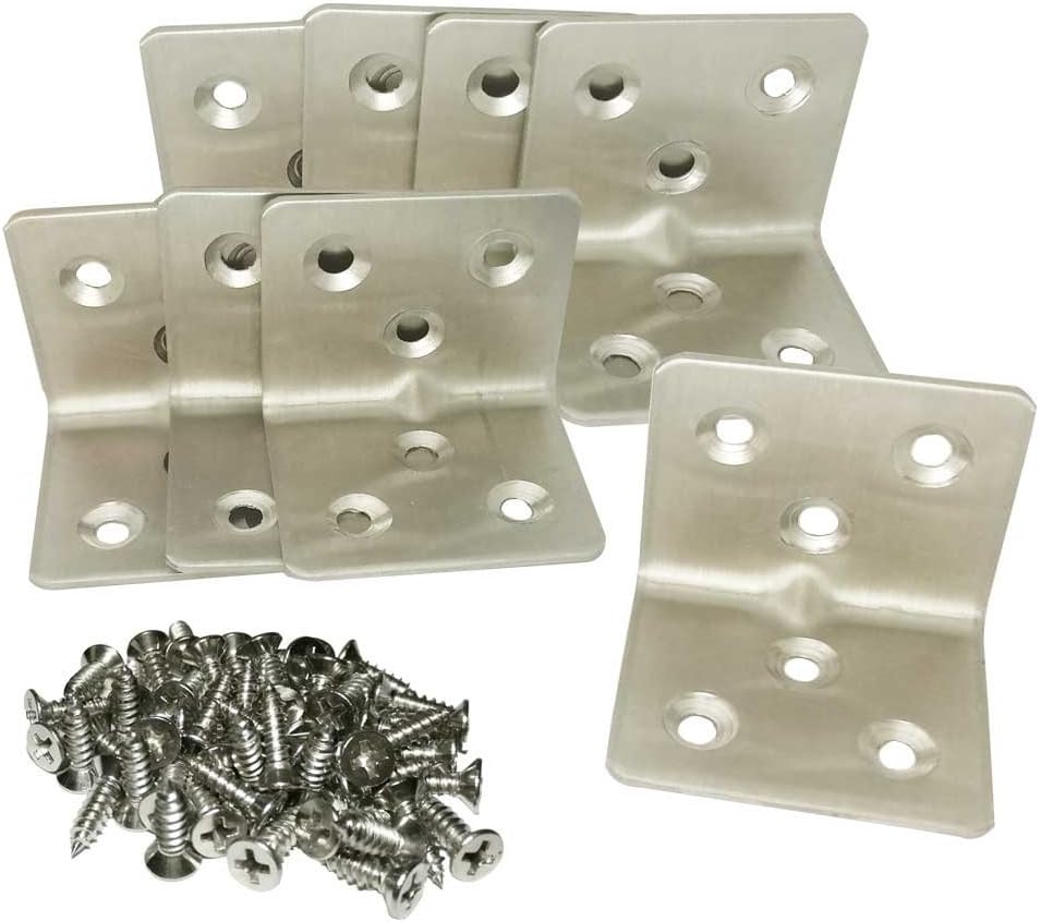 Smbbit Stainless Steel Shelf Support Corner Brace Angle Bracket Angle Code Right Angle 6 Hole, 38mm x30mm x1.3mm(Thick) (8Pack)