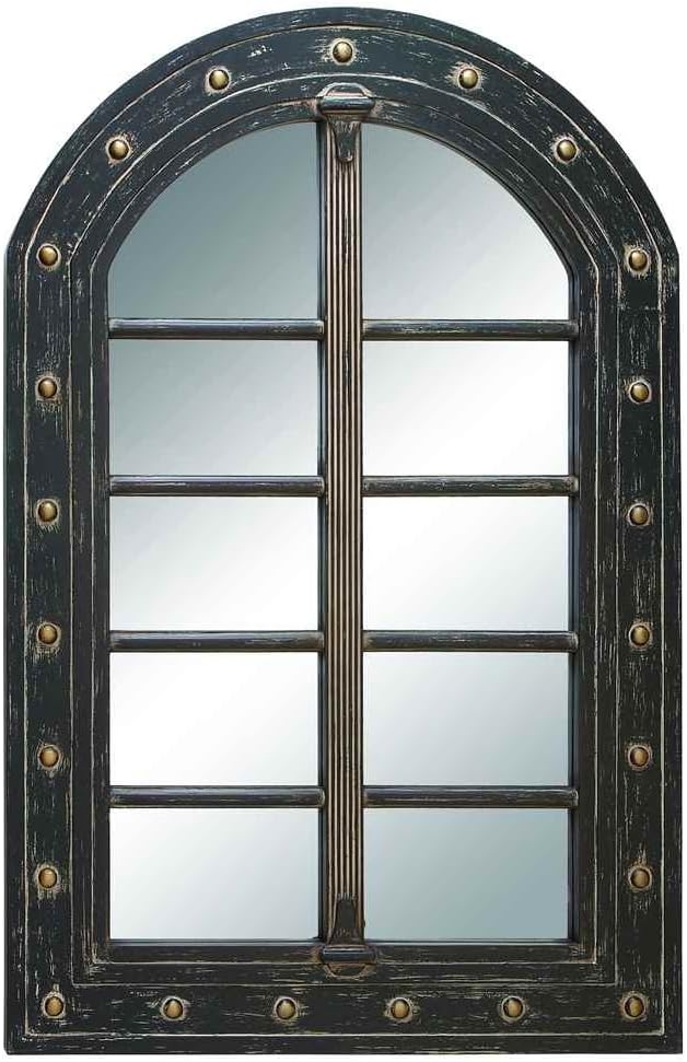 Deco 79 Wood Window Pane Inspired Wall Mirror with Arched Top, 32" x 2" x 48", Brown