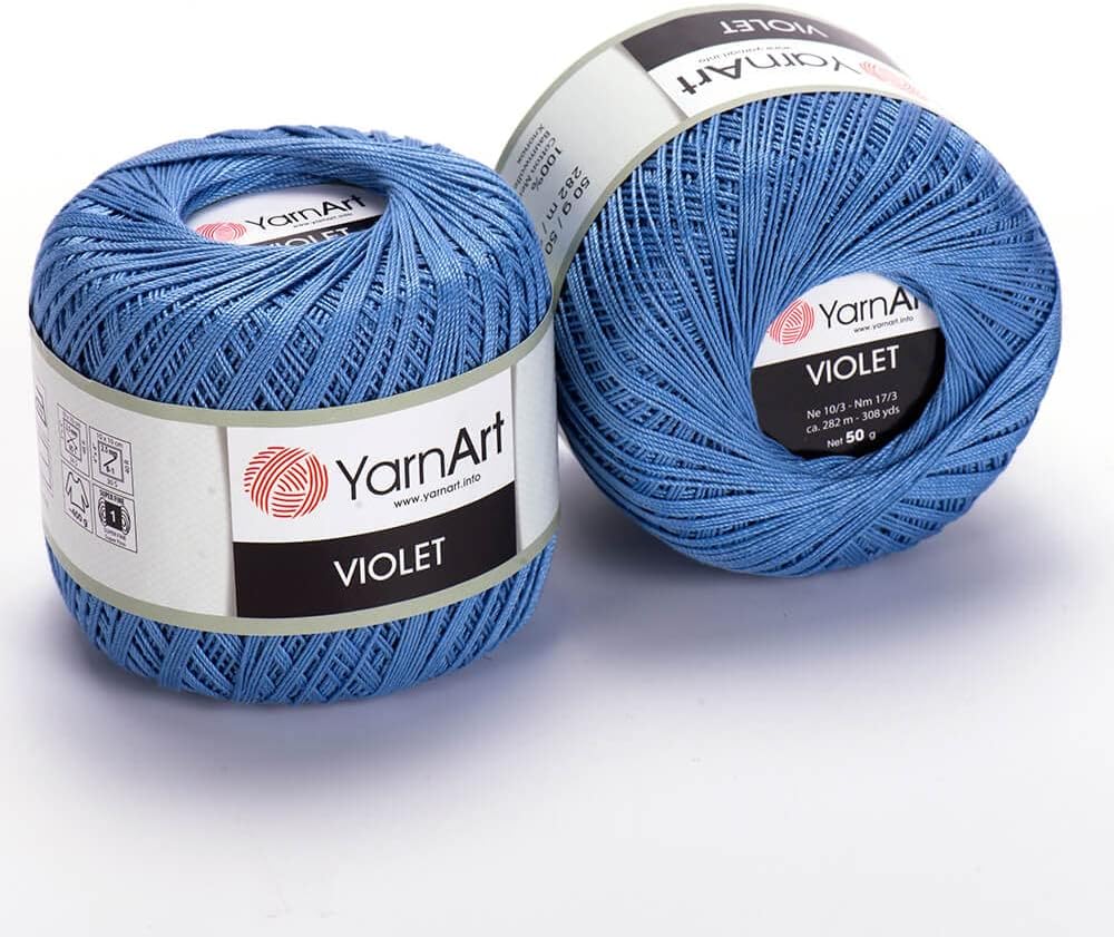 2 Skein(Ball) YarnArt Violet,100% Mercerized Cotton Yarn and Crochet Lace Hand Knitting Thread, Great Choice for Embroidery Arts & Crafts (Blue - 5351)