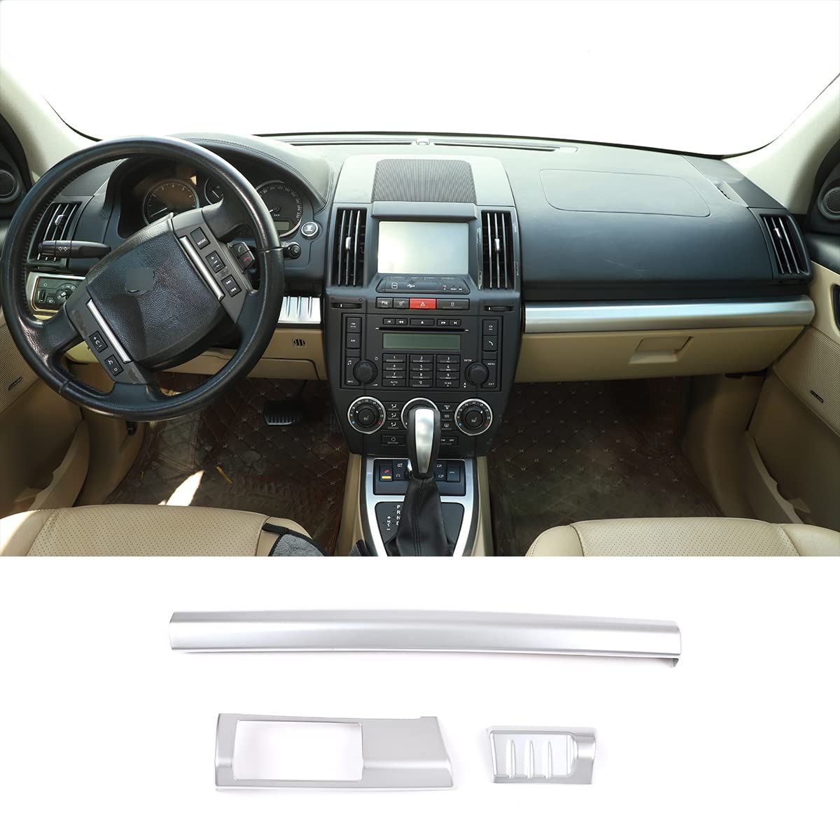 ABS chromowane wnętrze samochodu osłona deski rozdzielczej osłona wykończenia naklejki dekoracyjne do Land Rover Freelander 2 2007-2015 akcesoria samochodowe