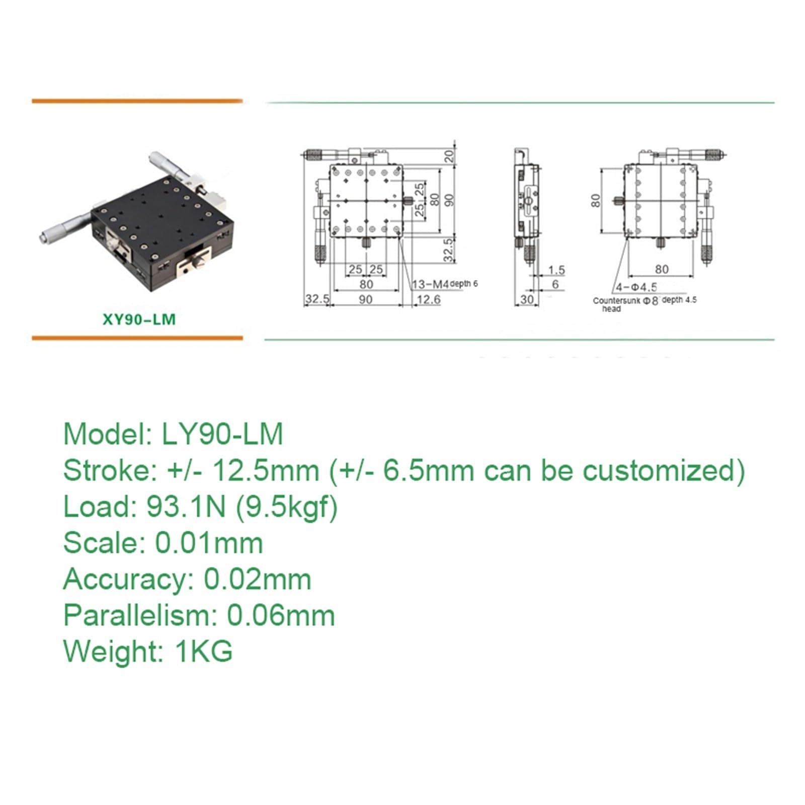 XY-Achsen-Kreuzführungsmikrometer Feineinstellung des manuellen Schiebetisches LY90-LM Modul