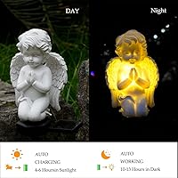 Vista 3 de Paquete de 2 estatuas solares de jardín de ángeles, figuras de ángel bebé con luz LED para decoración al aire libre, adornos conmemorativos