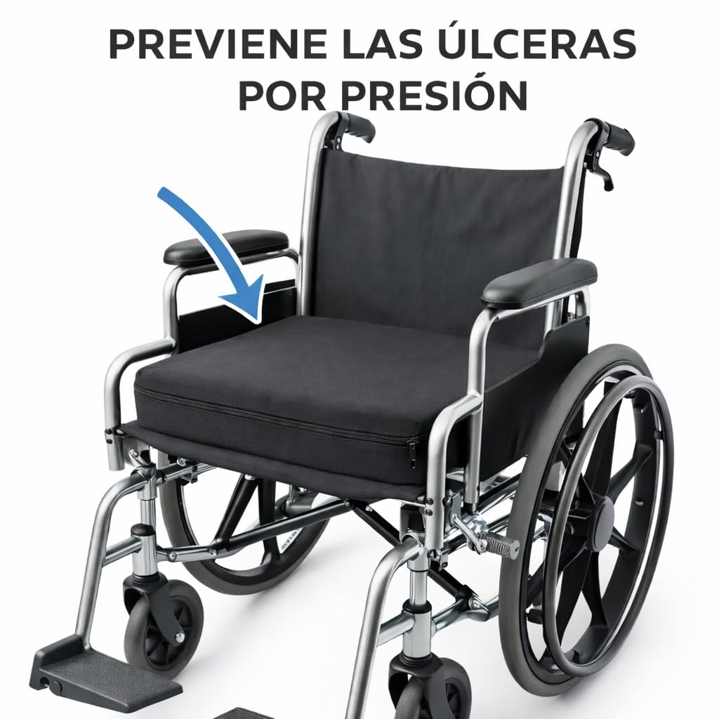 MATTREX | Cojín antiescaras para Silla de Ruedas viscoelástico 42x42x8 cm Alivio presión y Confort Diario – Cojín antiescaras Lavable, Transpirable y Antideslizante, Fabricado en España