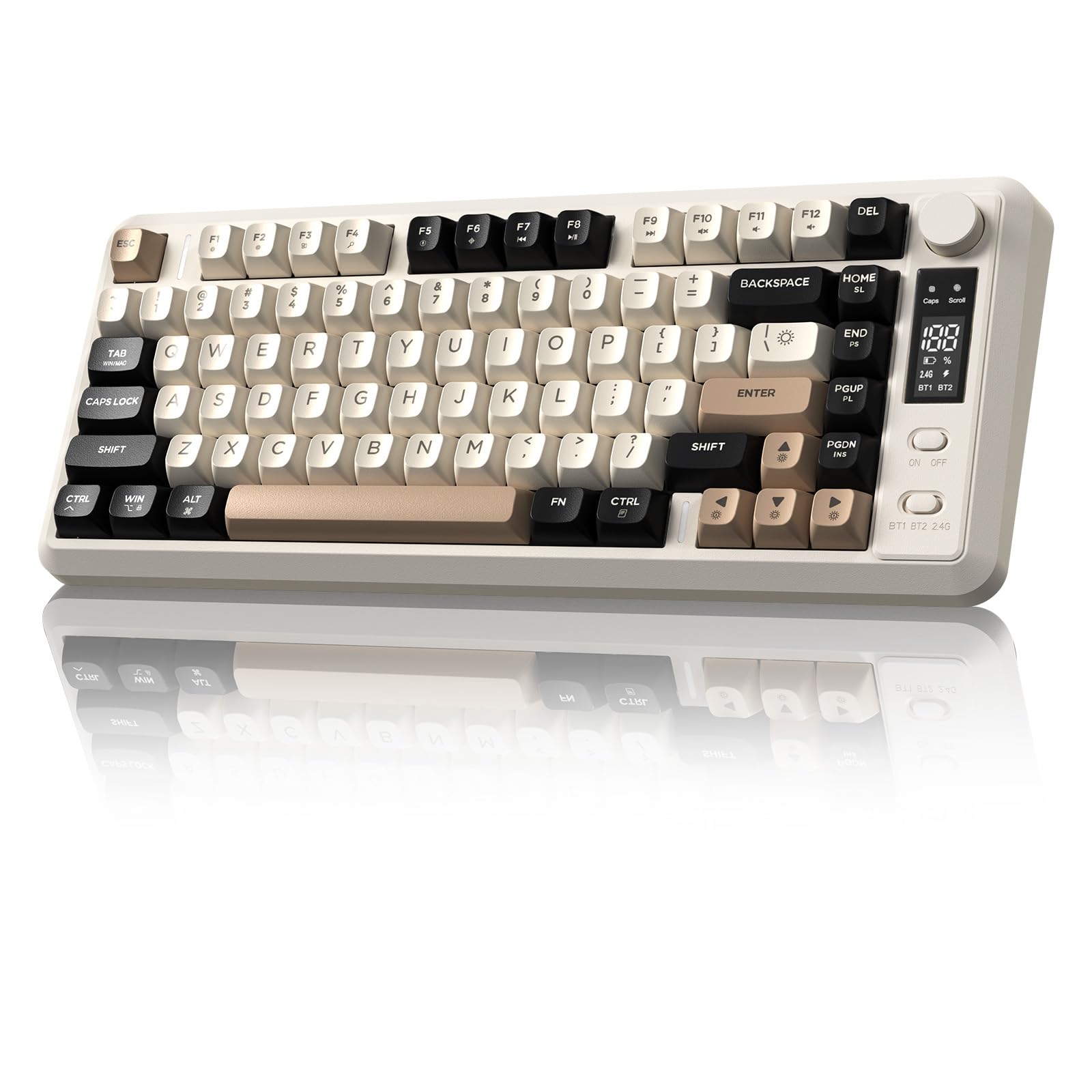 FREEWOLF M75 Tastiera Wireless 82 Tasti Con Manopola E Display – Bluetooth+2.4G, PBT Gradient, Retroilluminazione Arcobaleno