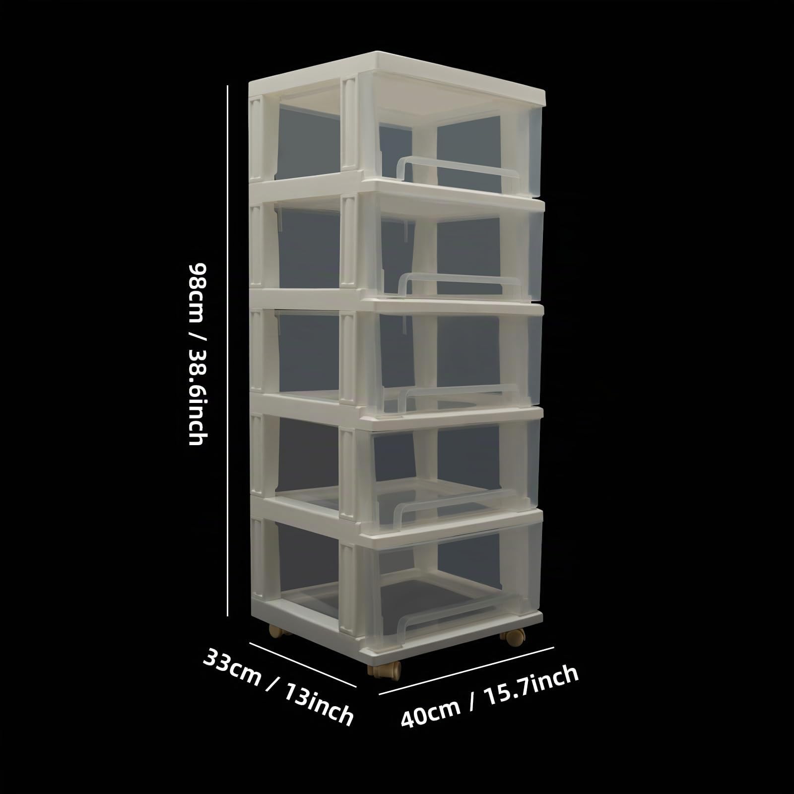 Cassettiera con 5 cassetti e rotelle, torre portaoggetti in plastica, cassettiera arrotolabile, organizer per cucina, bagno, soggiorno, ufficio (bianco)