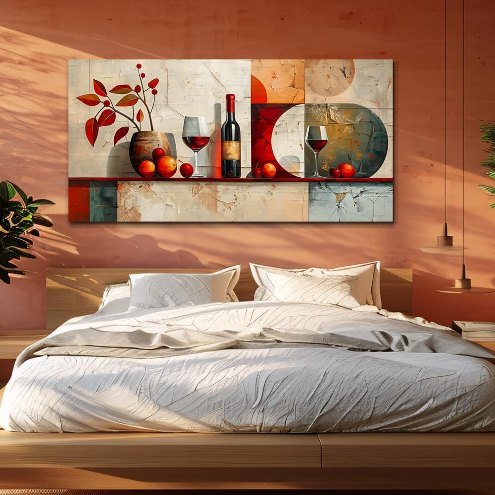 ERQINHUA Large Canvas Wall Decor For Kitchen Wall Art For Living Room Dining Room Decorations Wine Glass Still Life Abstract Picture Artwork Pub Wall Mural Posters Home Decor Aesthetics 24"x48"